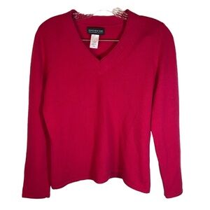 Jones New York cashmere V-neck sweater long sleeve size S cherry red color